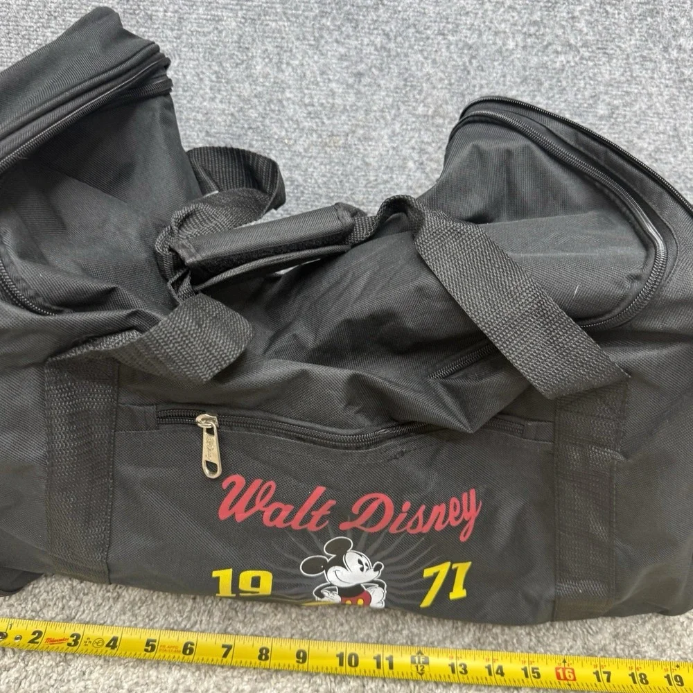 Walt Disney World 1971 Mickey Mouse Black Duffel Bag Gym Tote Collapsible